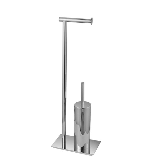 Aqua Rondo by KubeBath Free Standing Toilet Paper Holder With Toilet Brush Chrome