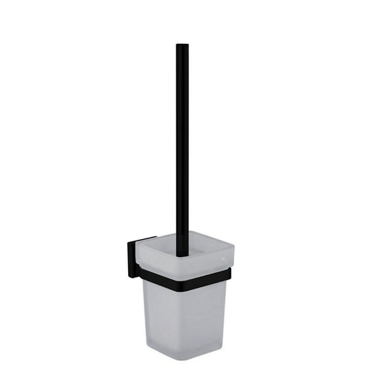 Aqua PLATO Toilet Brush w/ Frosted Glass Cup- Black