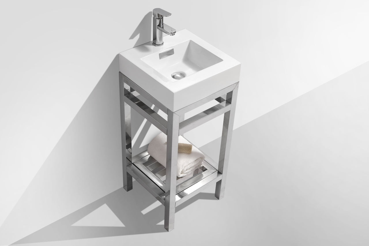 Kube Cisco 16" Stainless Steel Console w/ White Acrylic Sink Chrome