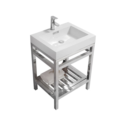 Kube Cisco 24" Stainless Steel Console w/ White Acrylic Sink Chrome