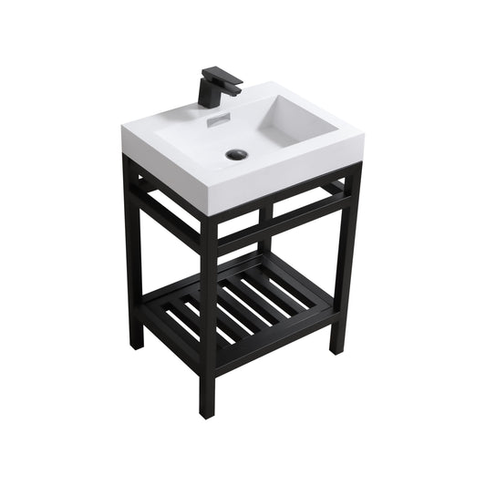Kube Cisco 24" Stainless Steel Console w/ White Acrylic Sink Matte Black