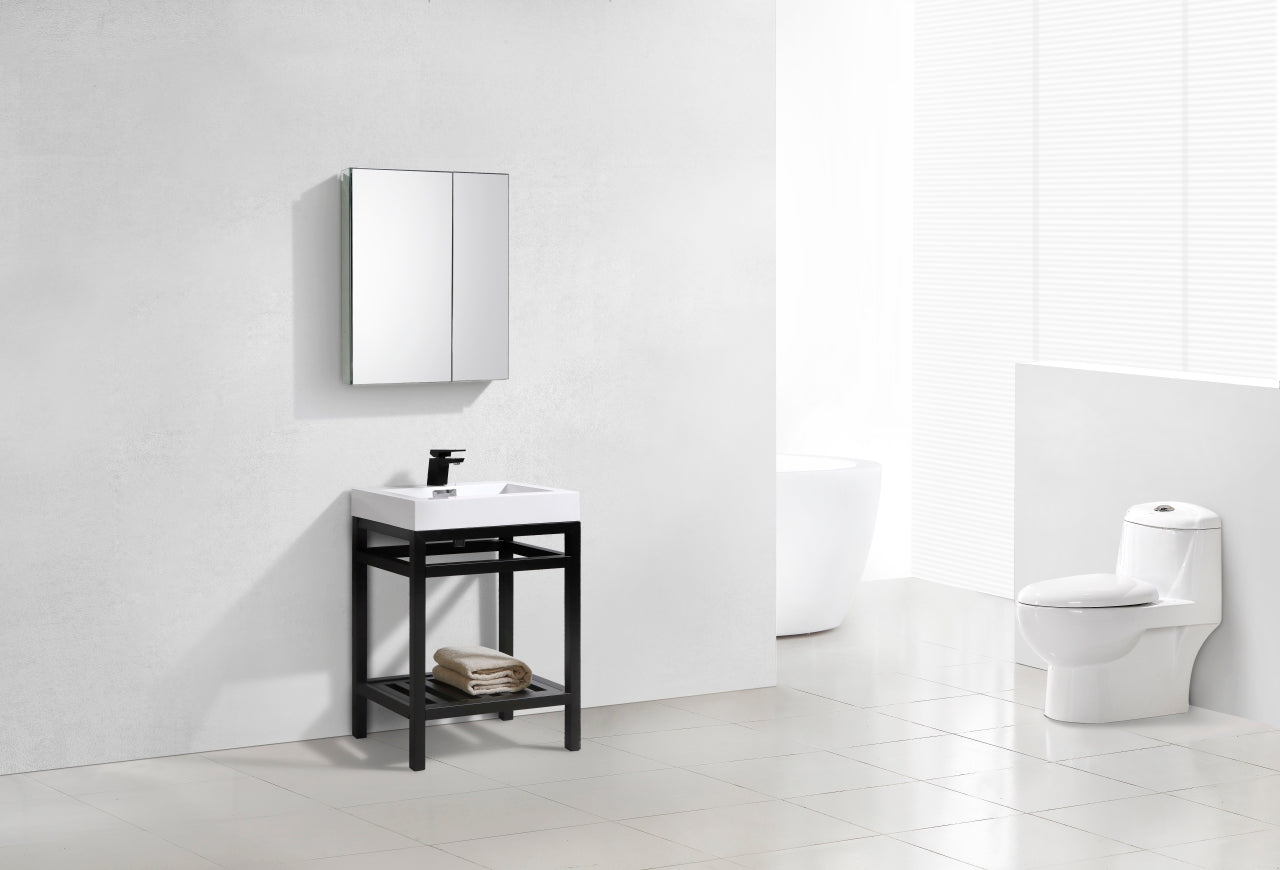 Kube Cisco 24" Stainless Steel Console w/ White Acrylic Sink Matte Black