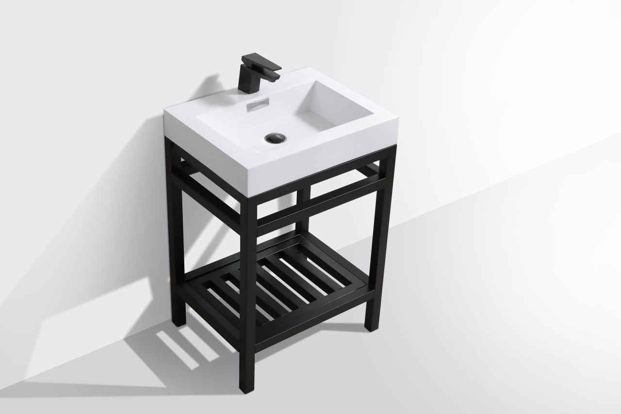 Kube Cisco 24" Stainless Steel Console w/ White Acrylic Sink Matte Black