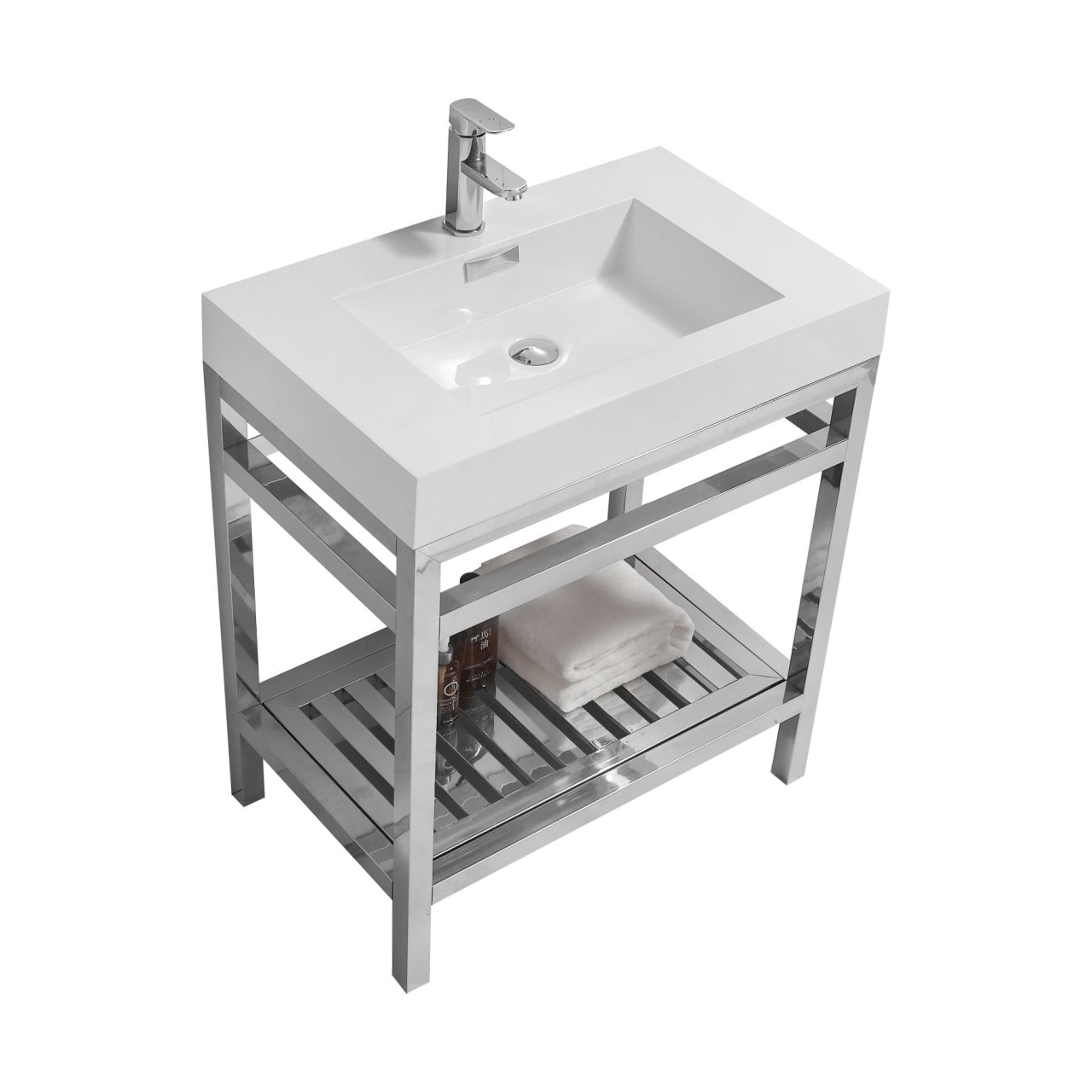 Kube Cisco 30" Stainless Steel Console w/ White Acrylic Sink Chrome