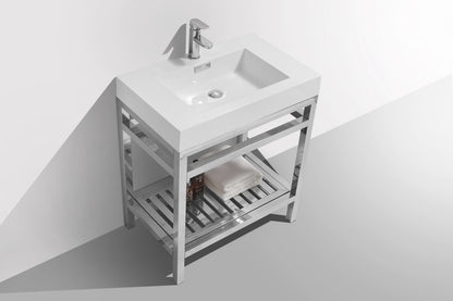 Kube Cisco 30" Stainless Steel Console w/ White Acrylic Sink Chrome