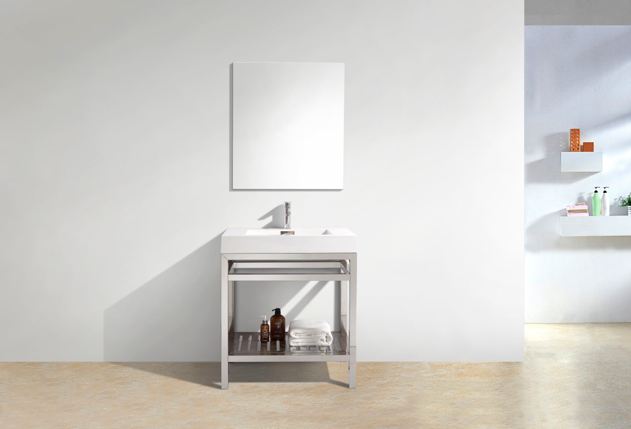 Kube Cisco 30" Stainless Steel Console w/ White Acrylic Sink Chrome