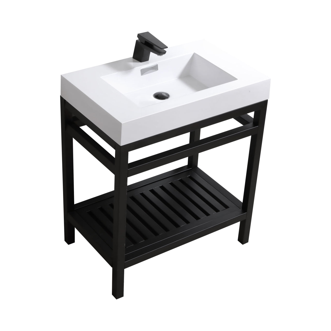 Kube Cisco 30" Stainless Steel Console w/ White Acrylic Sink Matte Black