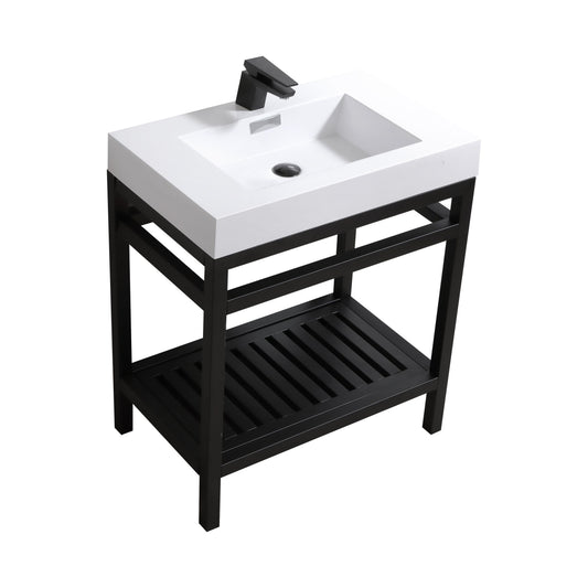 Kube Cisco 30" Stainless Steel Console w/ White Acrylic Sink Matte Black