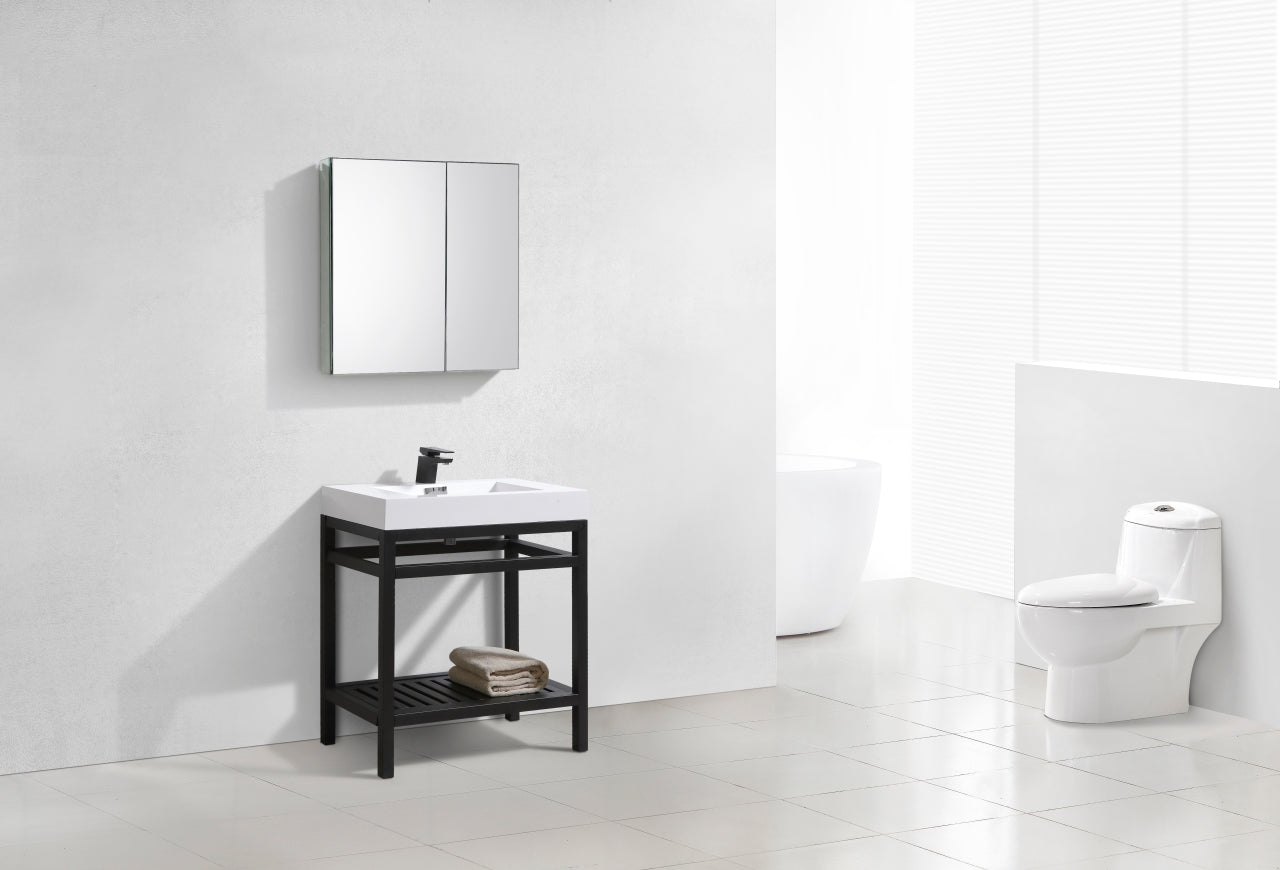 Kube Cisco 30" Stainless Steel Console w/ White Acrylic Sink Matte Black