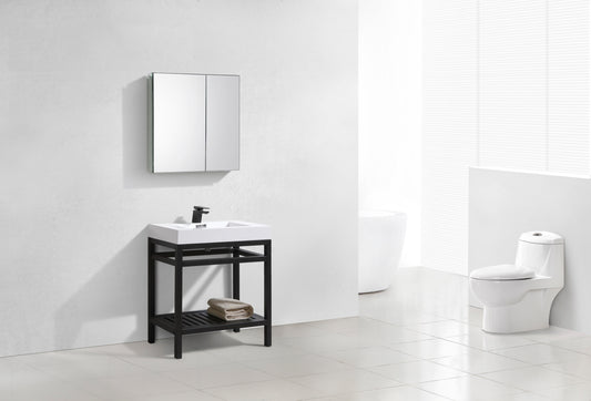 Kube Cisco 30" Stainless Steel Console w/ White Acrylic Sink Matte Black