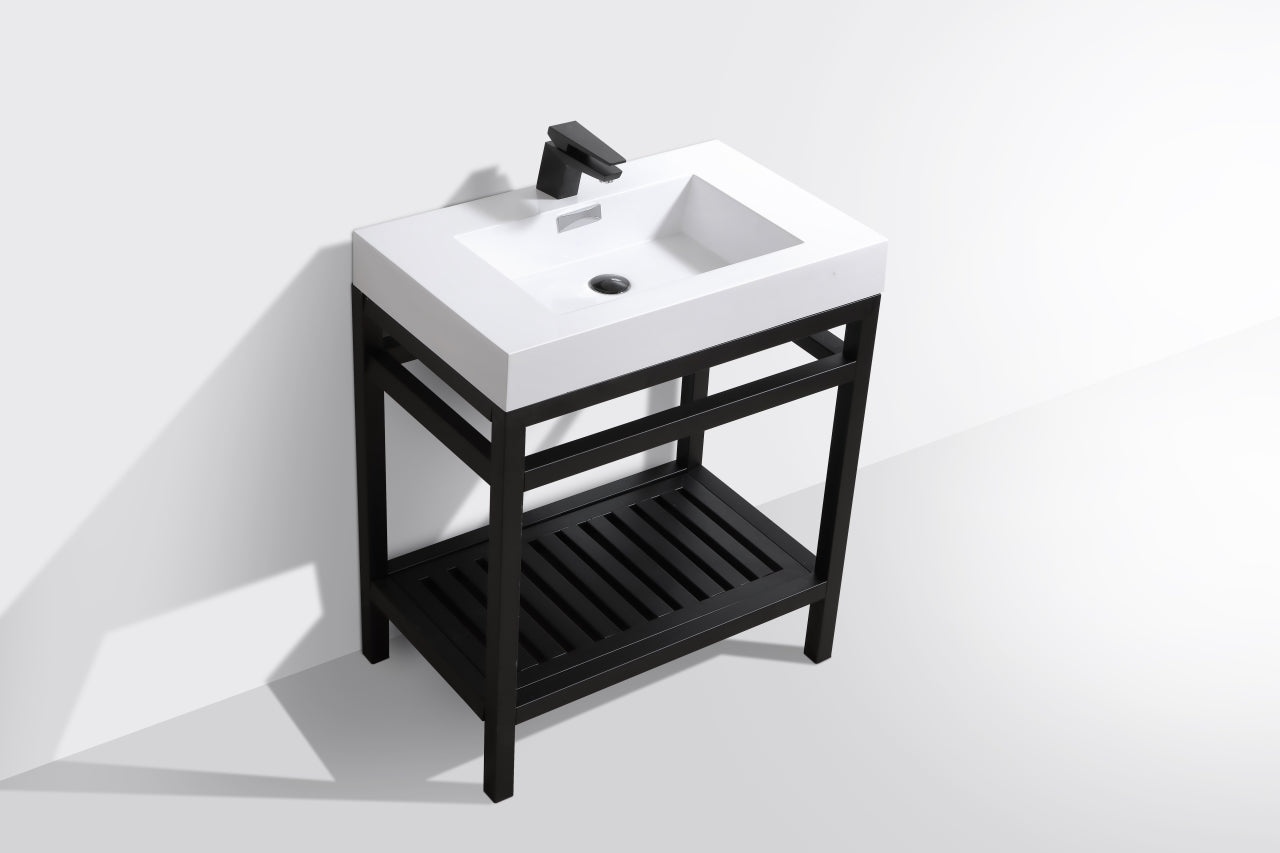 Kube Cisco 30" Stainless Steel Console w/ White Acrylic Sink Matte Black