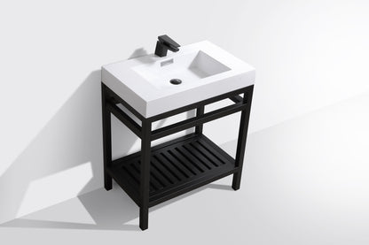 Kube Cisco 30" Stainless Steel Console w/ White Acrylic Sink Matte Black
