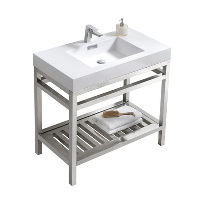 Kube Cisco 36" Stainless Steel Console w/ White Acrylic Sink Chrome