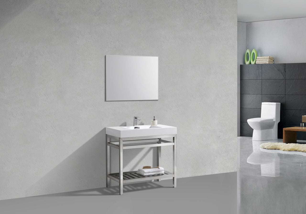 Kube Cisco 36" Stainless Steel Console w/ White Acrylic Sink Chrome