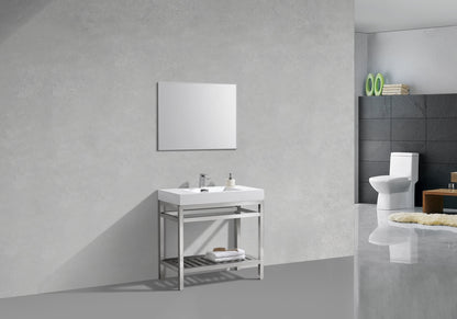 Kube Cisco 36" Stainless Steel Console w/ White Acrylic Sink Chrome