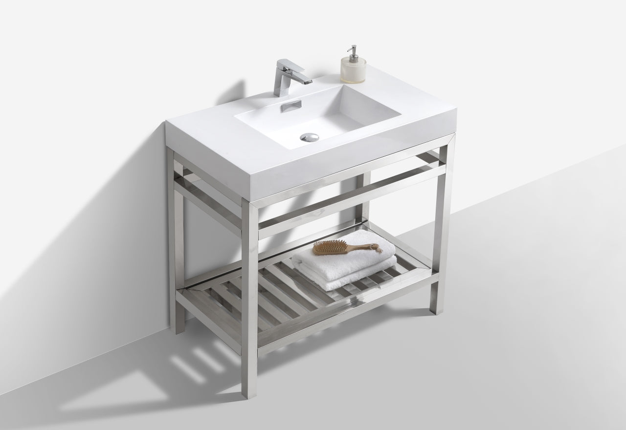 Kube Cisco 36" Stainless Steel Console w/ White Acrylic Sink Chrome
