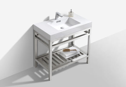 Kube Cisco 36" Stainless Steel Console w/ White Acrylic Sink Chrome