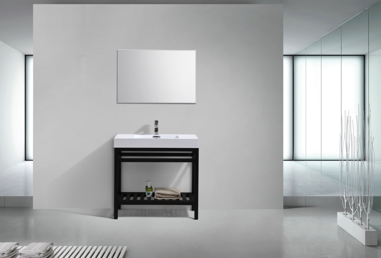 Kube Cisco 36" Stainless Steel Console w/ White Acrylic Sink Matte Black