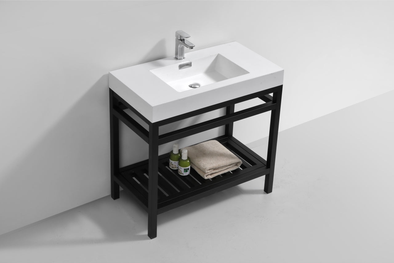 Kube Cisco 36" Stainless Steel Console w/ White Acrylic Sink Matte Black