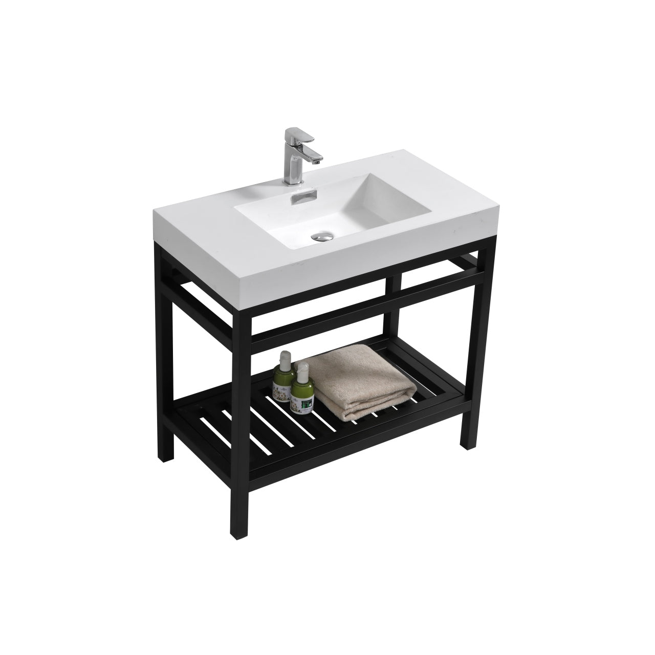 Kube Cisco 36" Stainless Steel Console w/ White Acrylic Sink Matte Black