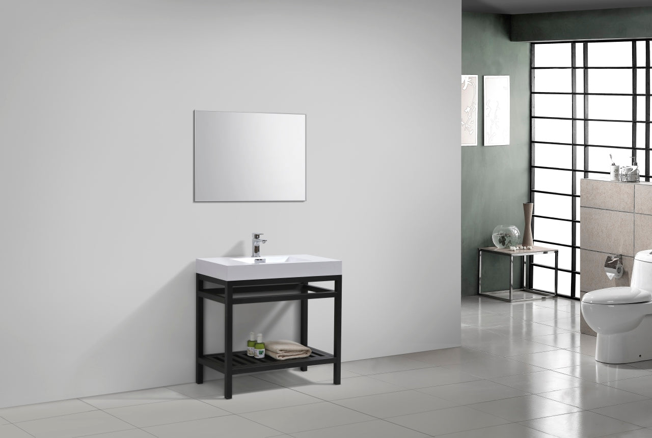 Kube Cisco 36" Stainless Steel Console w/ White Acrylic Sink Matte Black