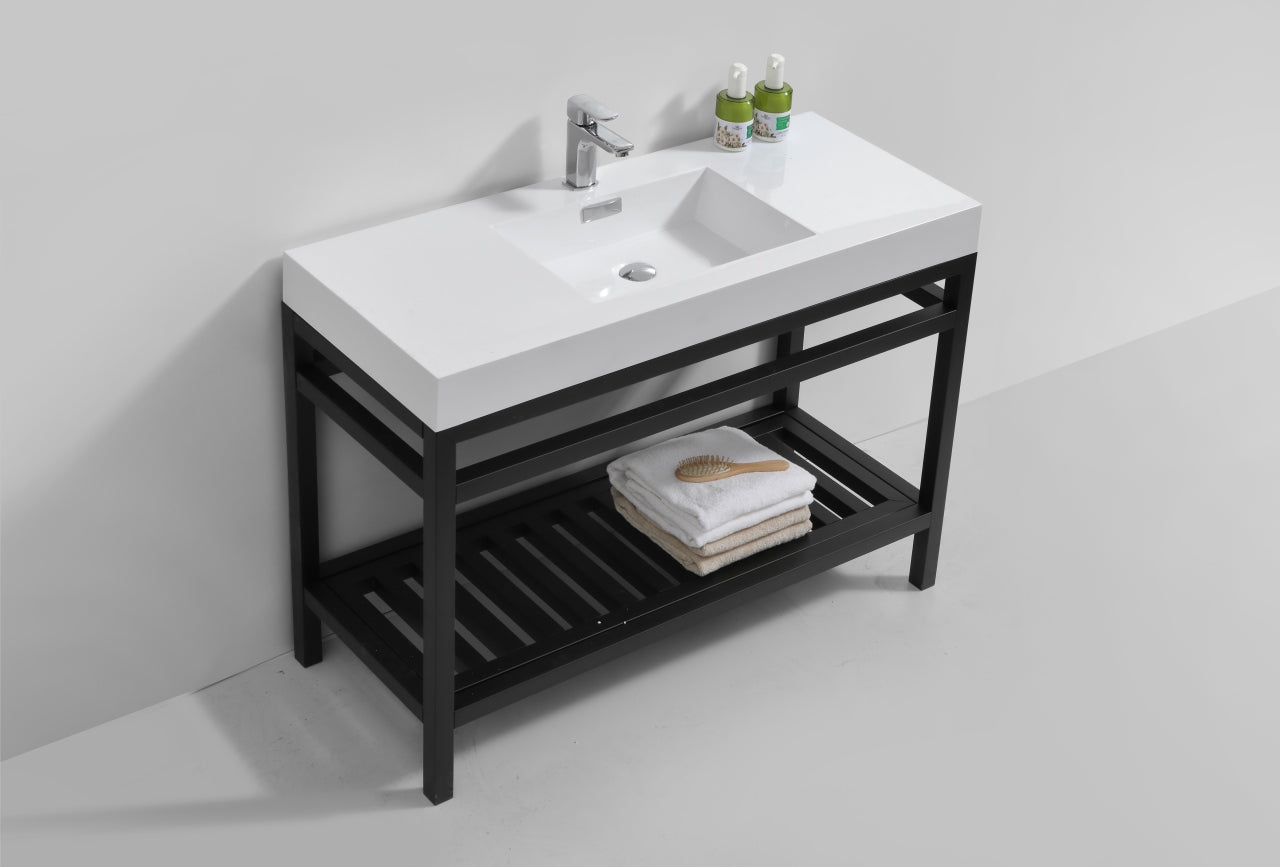 Kube Cisco 48" Stainless Steel Console w/ White Acrylic Sink Matte Black