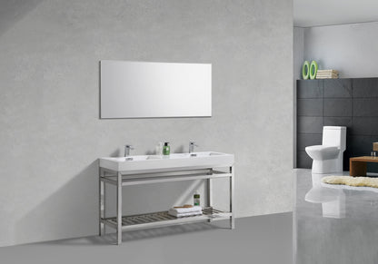 Kube Cisco 60" Stainless Steel Console w/ White Acrylic Double Sink Chrome