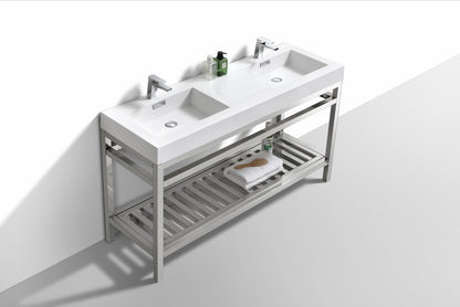 Kube Cisco 60" Stainless Steel Console w/ White Acrylic Double Sink Chrome