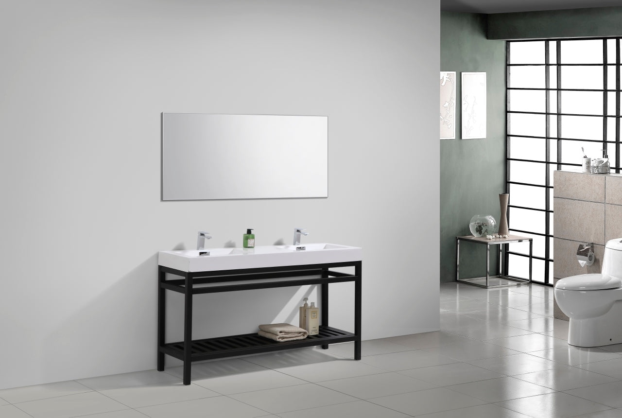 Kube Cisco 60" Stainless Steel Console w/ White Acrylic Double Sink Matte Black