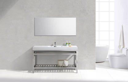 Kube Cisco 60" Stainless Steel Console w/ White Acrylic Single Sink Chrome