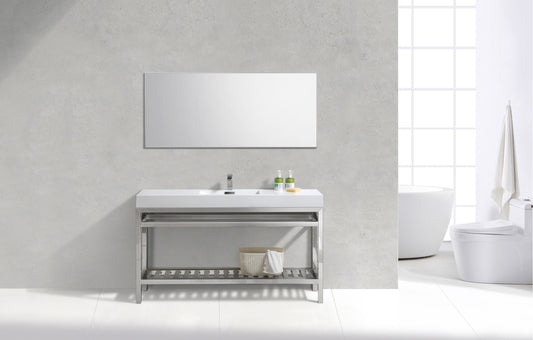 Kube Cisco 60" Stainless Steel Console w/ White Acrylic Single Sink Chrome