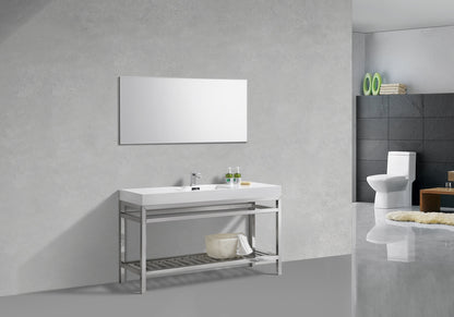 Kube Cisco 60" Stainless Steel Console w/ White Acrylic Single Sink Chrome