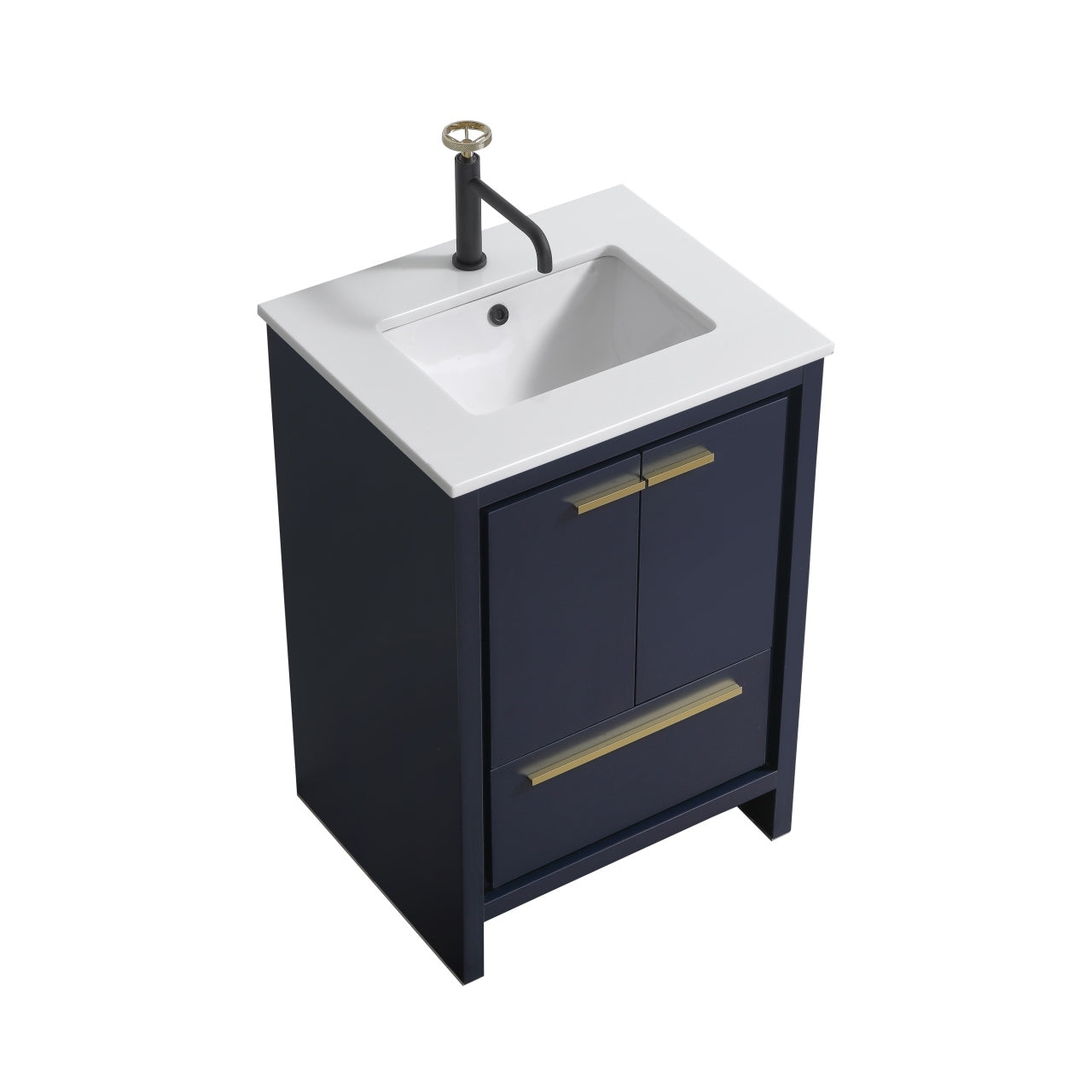 24'' KubeBath Dolce Navy Blue Modern Bathroom Vanity with White Quartz Counter-Top