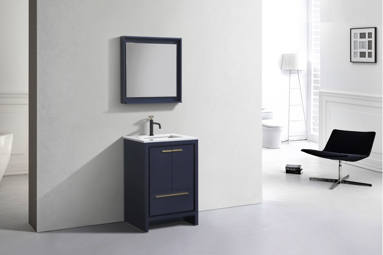 24'' KubeBath Dolce Navy Blue Modern Bathroom Vanity with White Quartz Counter-Top