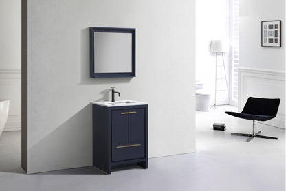 24'' KubeBath Dolce Navy Blue Modern Bathroom Vanity with White Quartz Counter-Top