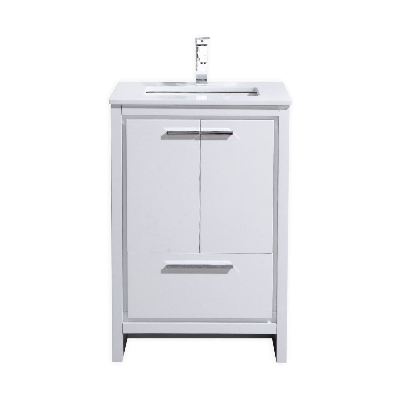 24'' KubeBath Dolce High Gloss White Modern Bathroom Vanity with White Quartz Counter-Top