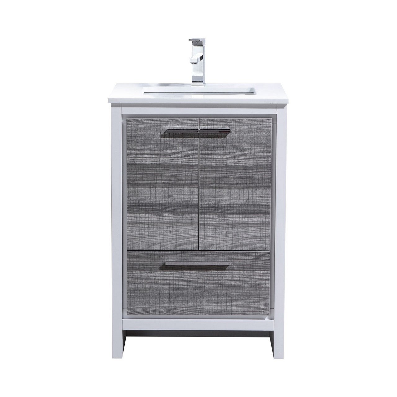 24'' KubeBath Dolce Ash Gray Modern Bathroom Vanity with White Quartz Counter-Top