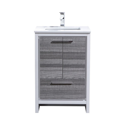 24'' KubeBath Dolce Ash Gray Modern Bathroom Vanity with White Quartz Counter-Top