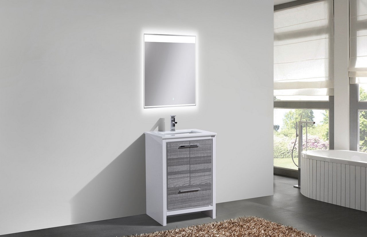 24'' KubeBath Dolce Ash Gray Modern Bathroom Vanity with White Quartz Counter-Top