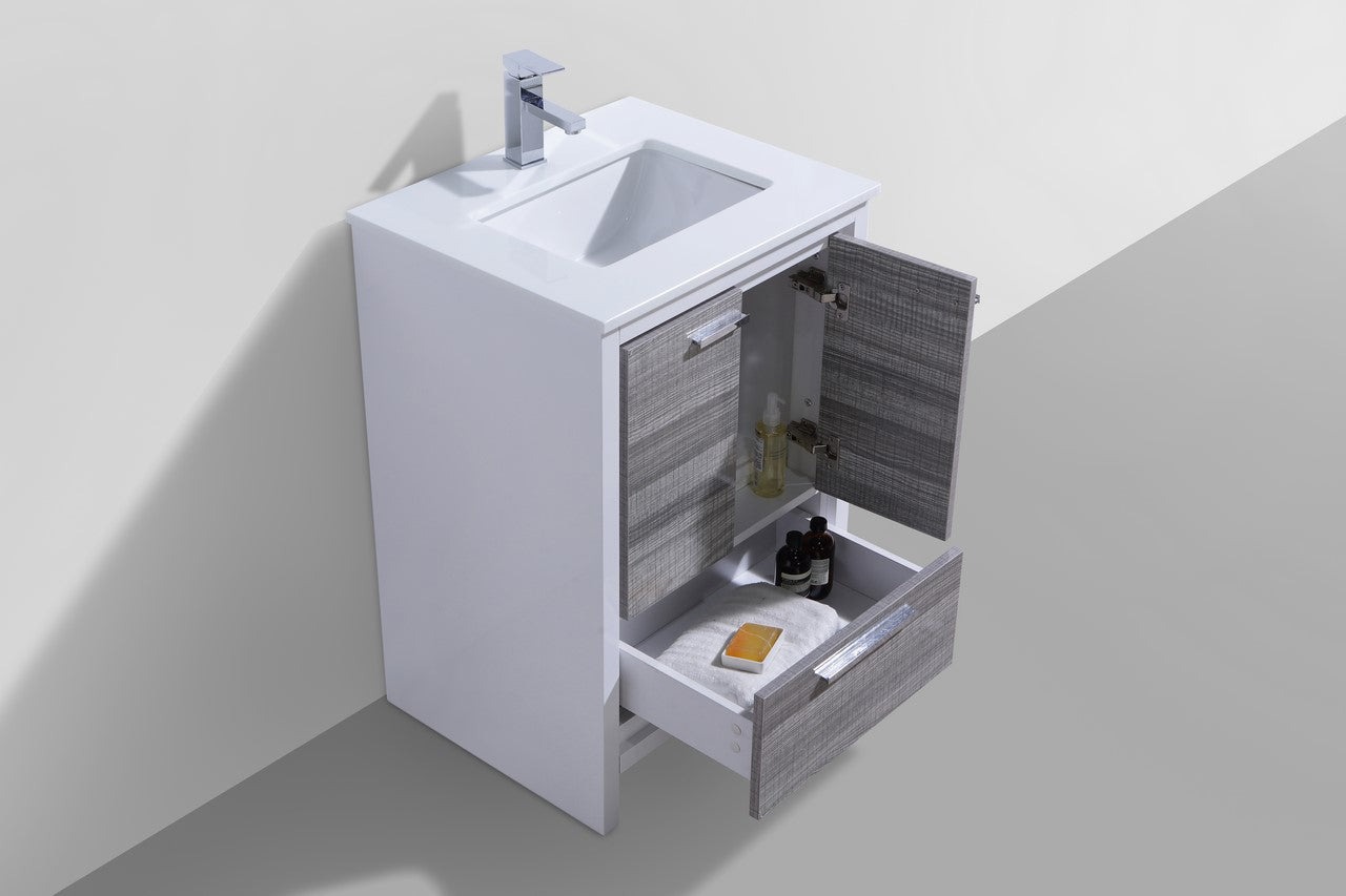 24'' KubeBath Dolce Ash Gray Modern Bathroom Vanity with White Quartz Counter-Top