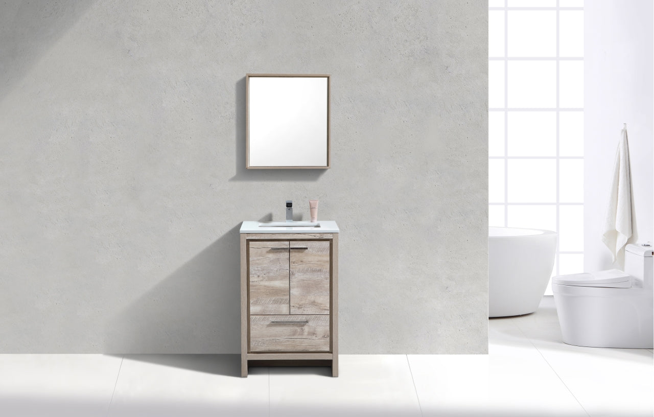 24'' KubeBath Dolce Nature Wood Modern Bathroom Vanity with White Quartz Counter-Top