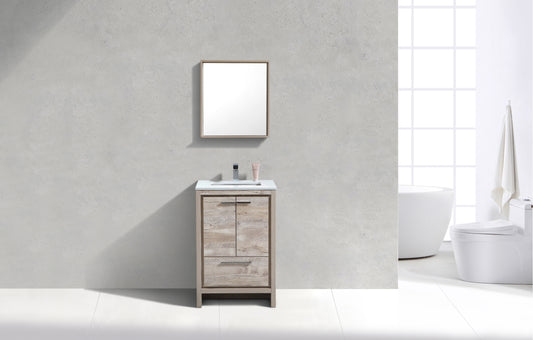 24'' KubeBath Dolce Nature Wood Modern Bathroom Vanity with White Quartz Counter-Top
