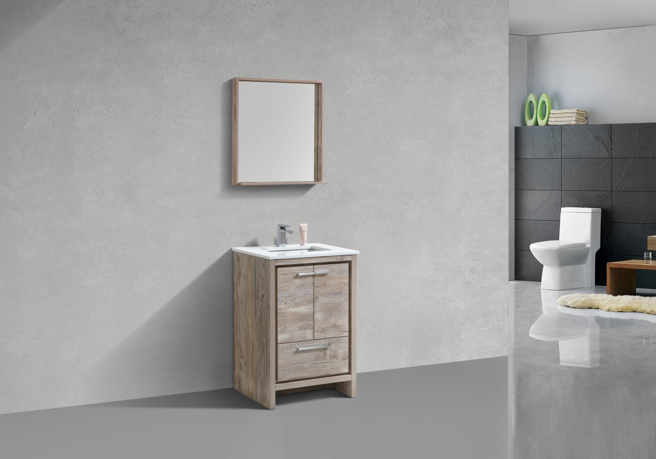 24'' KubeBath Dolce Nature Wood Modern Bathroom Vanity with White Quartz Counter-Top