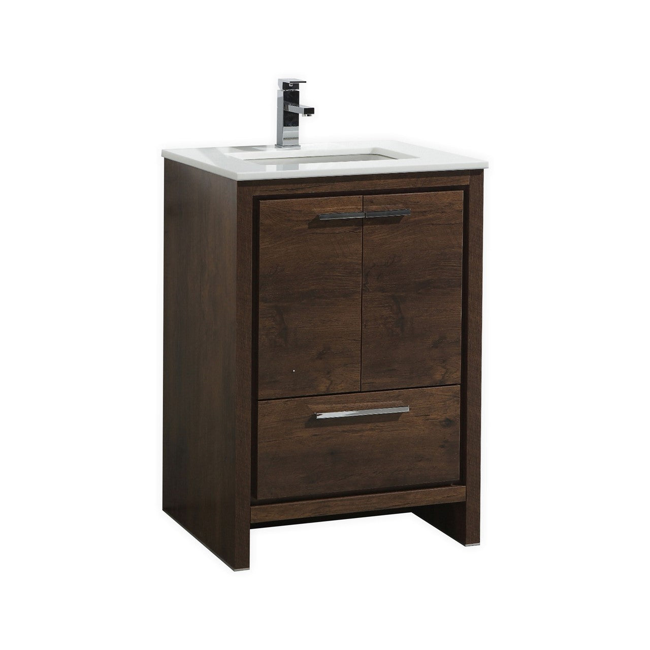24'' KubeBath Dolce Rose Wood Modern Bathroom Vanity with White Quartz Counter-Top