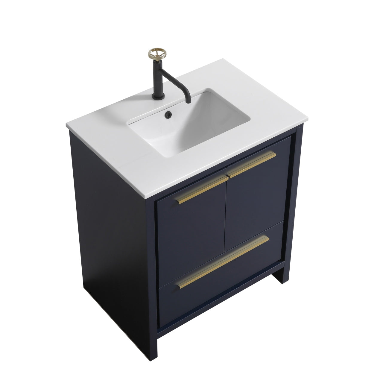 30'' KubeBath Dolce Navy Blue Modern Bathroom Vanity with White Quartz Counter-Top