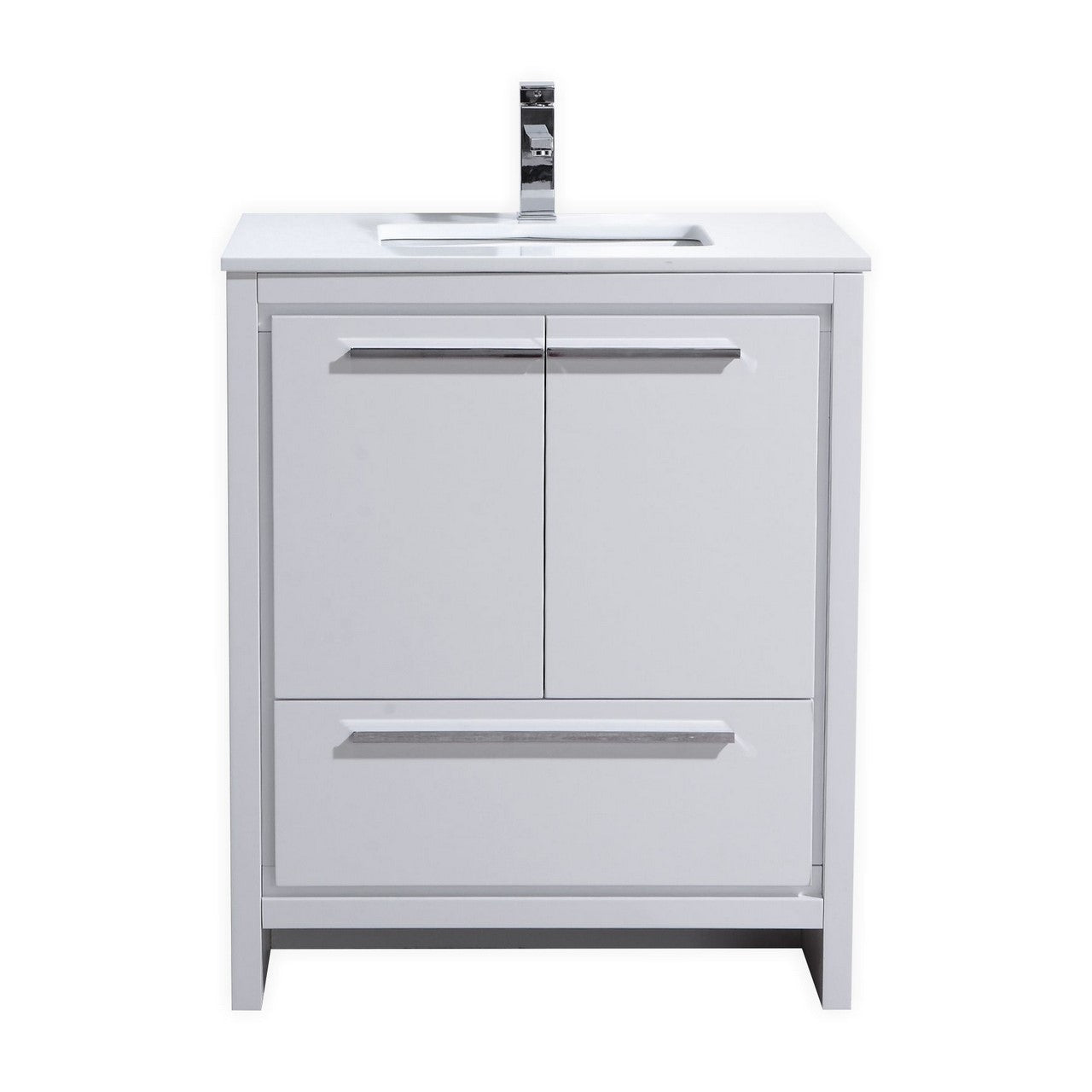 30'' KubeBath Dolce High Gloss White Modern Bathroom Vanity with White Quartz Counter-Top