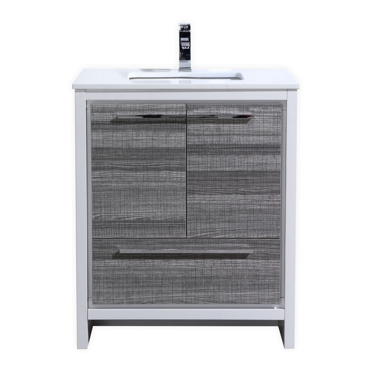 30'' KubeBath Dolce Ash Gray Modern Bathroom Vanity with White Quartz Counter-Top