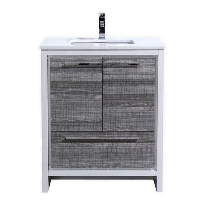 30'' KubeBath Dolce Ash Gray Modern Bathroom Vanity with White Quartz Counter-Top