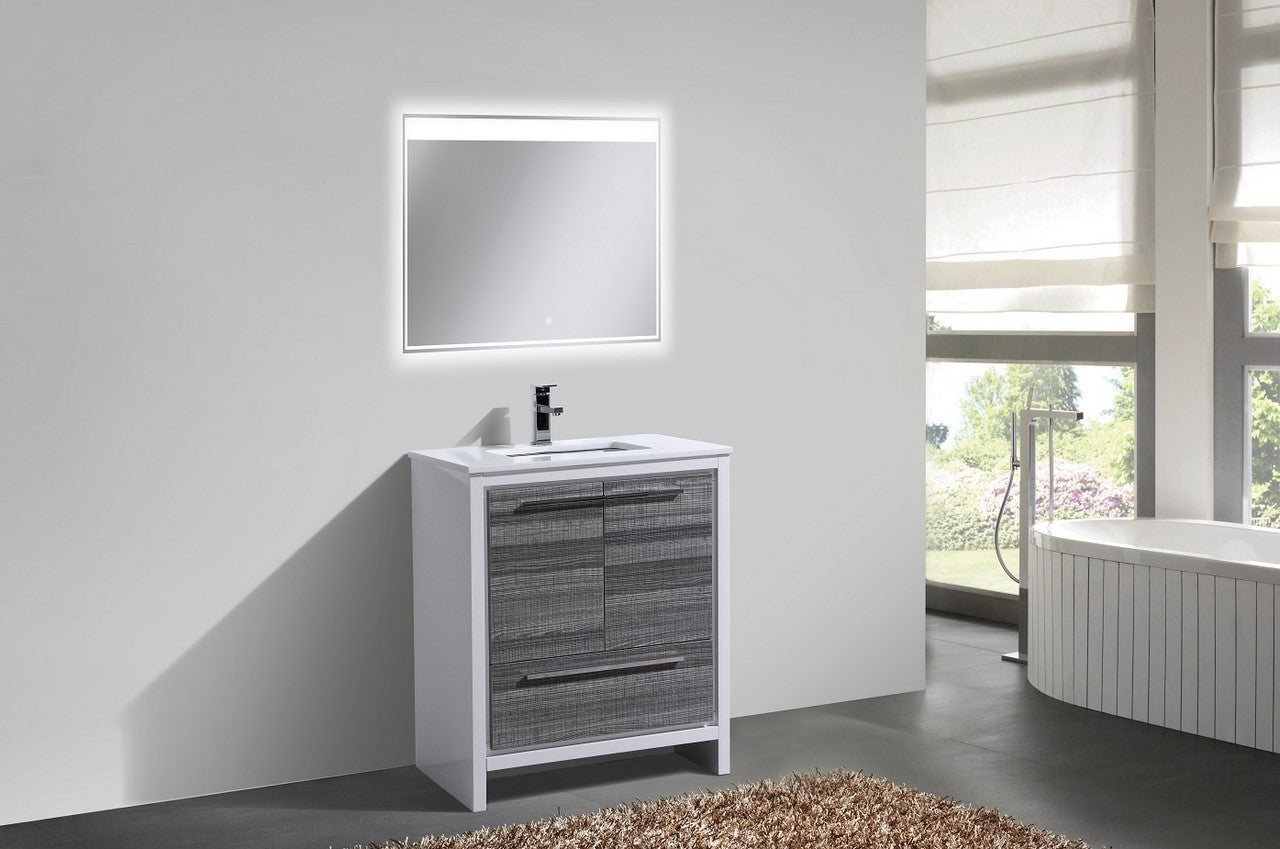 30'' KubeBath Dolce Ash Gray Modern Bathroom Vanity with White Quartz Counter-Top