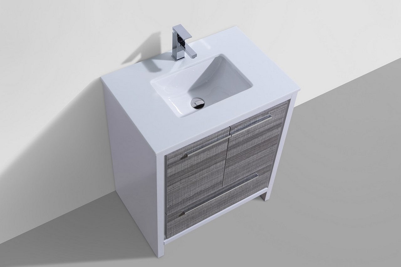 30'' KubeBath Dolce Ash Gray Modern Bathroom Vanity with White Quartz Counter-Top